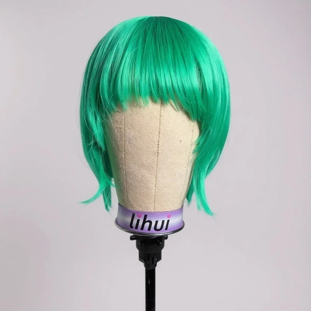 Neon Green Bob Wig with Bangs – Short Cosplay Costume Party Hair – Halloween